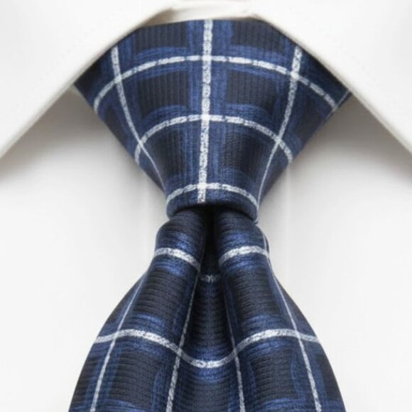 Bill Blass Silk Tie Geometric Abstract Blue Cubes Checker - Picture 2 of 8